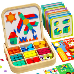 edutree wooden magnetic pattern blocks set with 288 pieces for progressive tangram play
