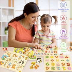 edutree wooden peg puzzle close-up shows smooth edges and child-safe finish