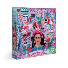 eeBoo Piece and Love Viva La Vida puzzle assembly with Frida Kahlo art for family puzzle nights