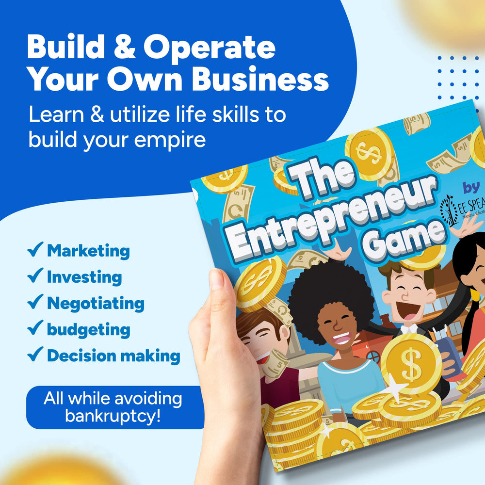 EESpeaks The Entrepreneur Game board and cards promote budgeting and negotiation skills.