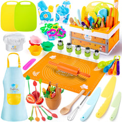 EFO SHM 52 PCS kit shows kid-friendly cutting boards for safe pretend slicing.