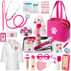 EFO SHM Doctor Kit for Girls with stethoscope inviting imaginative vet play and listening to heartbeat.