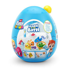Eggy Wawa bath time with fishing net supports eye-hand coordination during play.