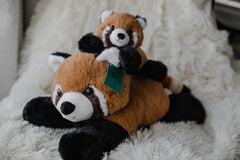 EH Exceptional Home red panda plush mama with cub for cozy bedtime hugs.