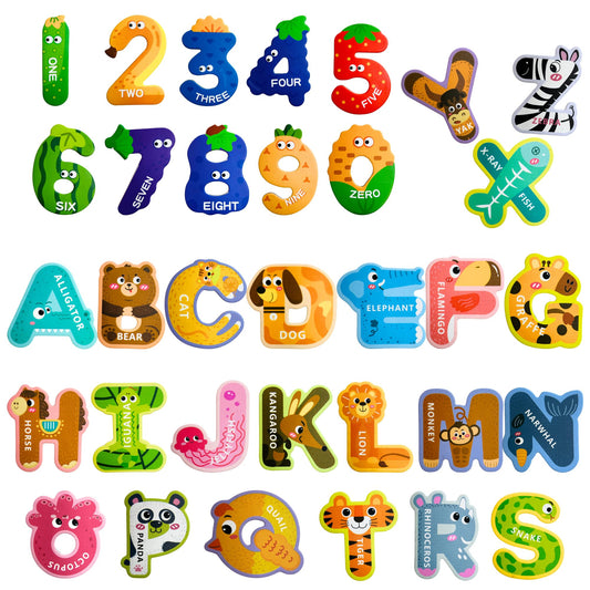 EHR magnetic letters with animal designs on fridge for early word learning