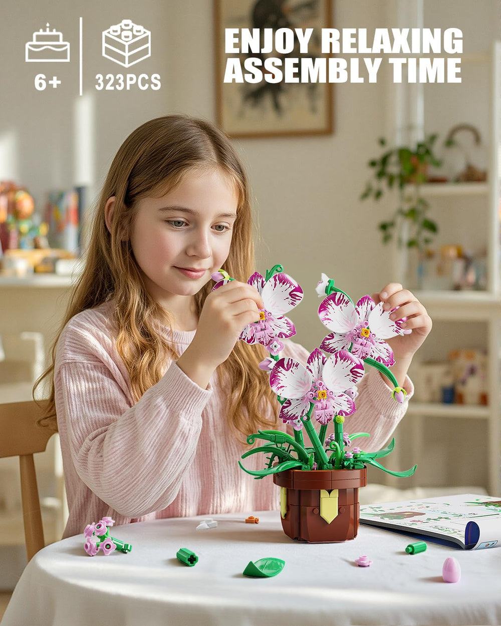 EITOLNR Orchid building pieces arranged for satisfying DIY assembly.