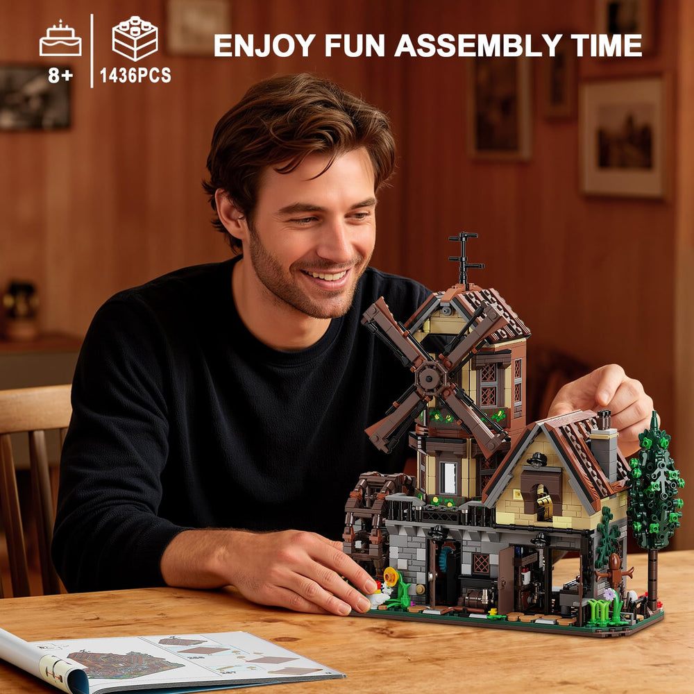 EITOLNR wood cabin building set detailed exterior with plants for realism.