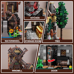EITOLNR wood cabin building set interior lit night view creates warm ambiance.