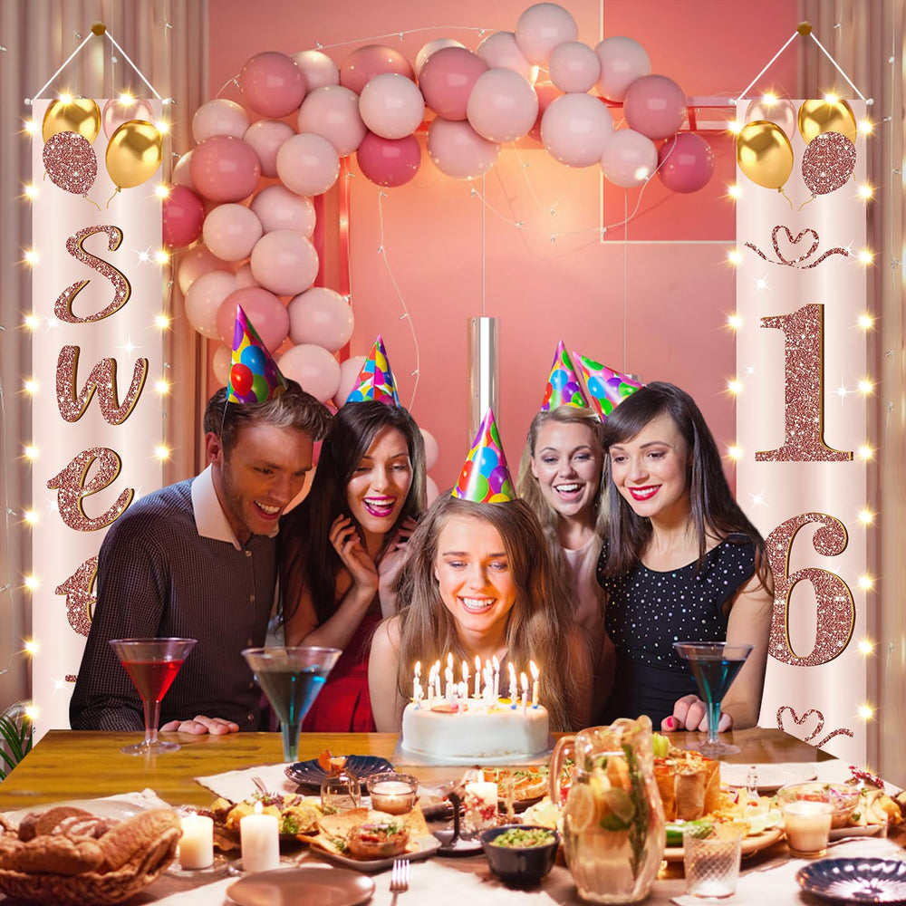 Eiurteao 16th birthday banner as a bright focal point for celebrations.