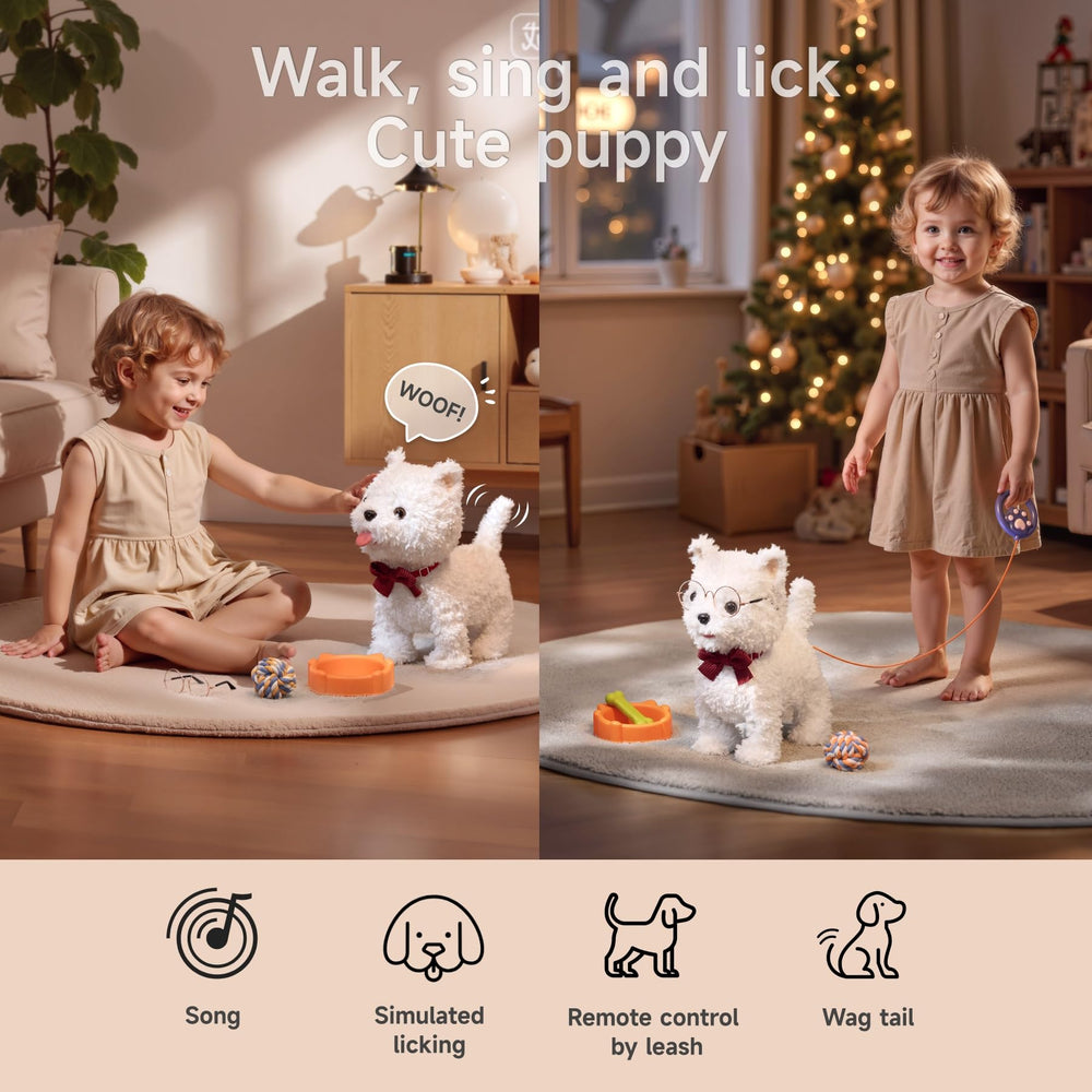 eJog Pup includes feeding bowl, bone, and plush ball for role-play feeding