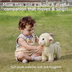 eJog Pup lamb toy with leash, enabling baby-led walks.