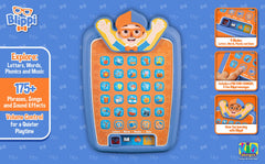 ekids Blippi tablet letters, words, and phonics mode highlighting early literacy.