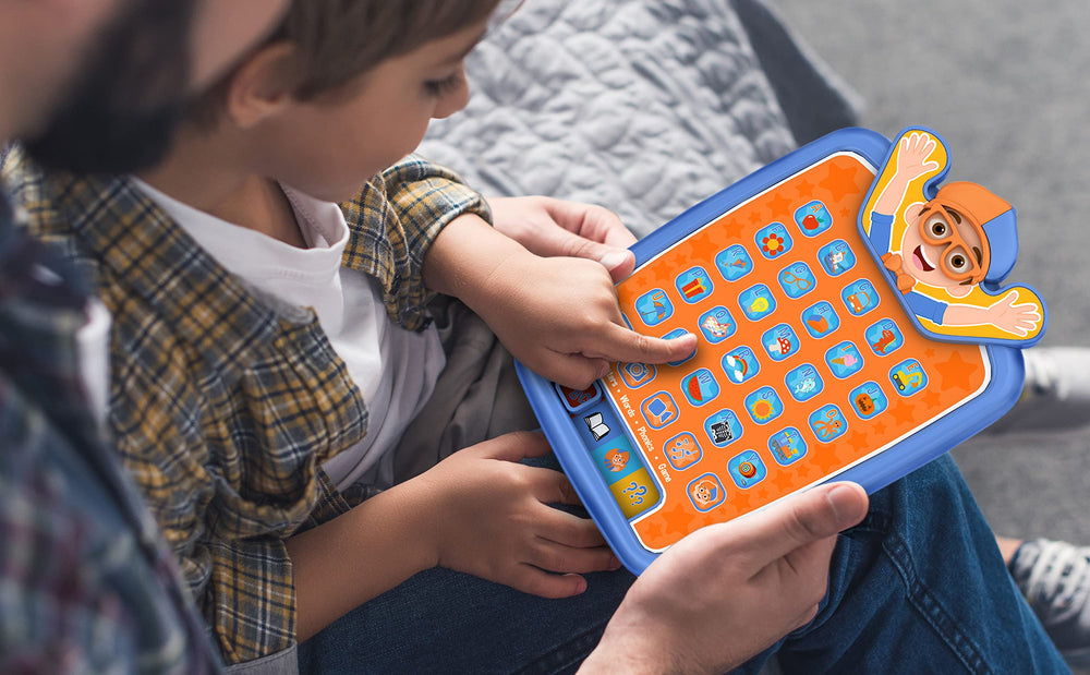 ekids Blippi tablet pretend camera for imaginative play.