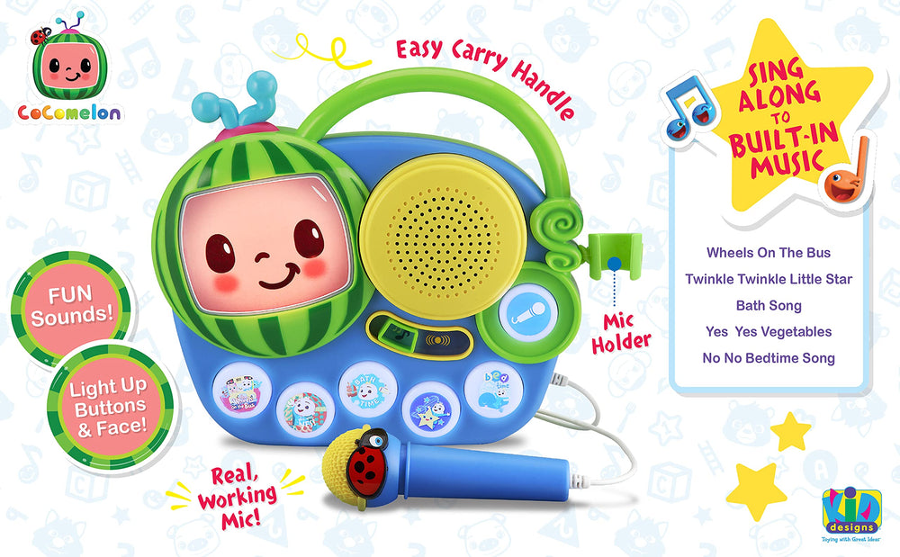 ekids Cocomelon singalong boombox control panel for easy use.