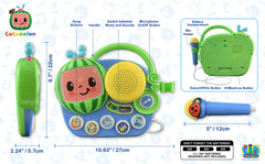 ekids Cocomelon singalong boombox packaging is gift-ready and colorful.