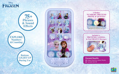 eKids Disney Frozen toy phone side view highlighting portable design for travel.
