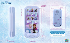 eKids Disney Frozen toy phone in use while toddlers interact with games.