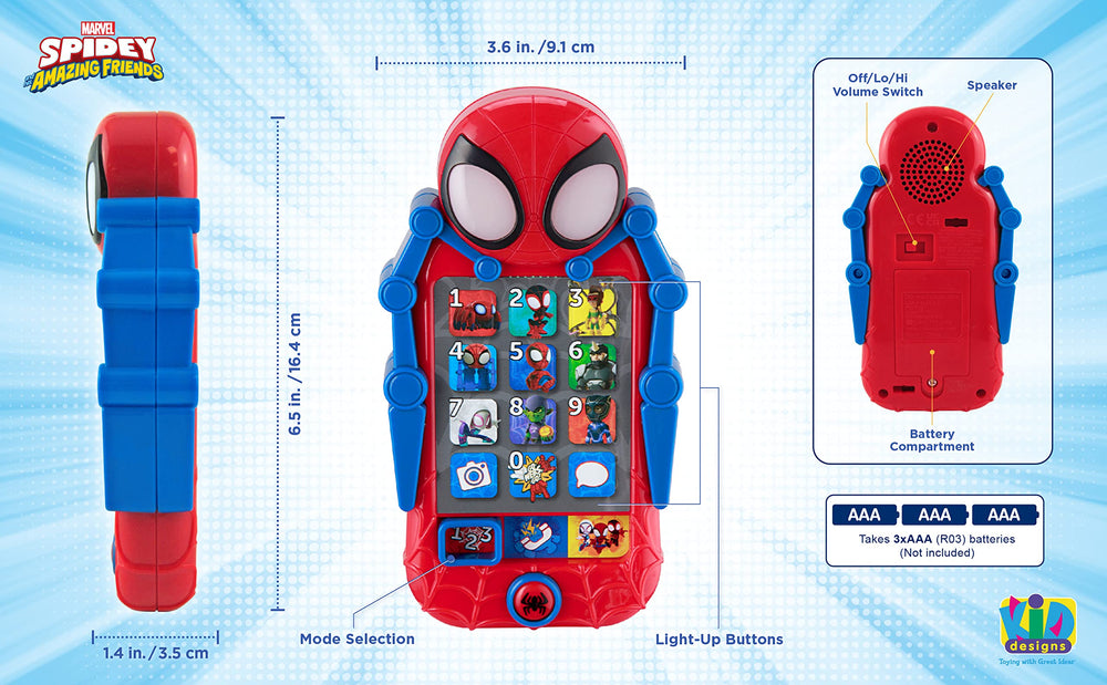 ekids Spidey Phone Durable Design withstands toddler handling and drops