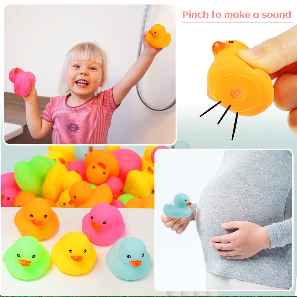 Easy-to-grip mini ducks glide smoothly in water for enjoyable bath time.