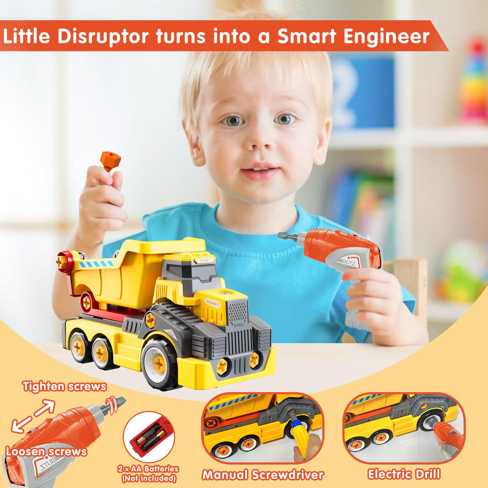 EKU EASYKU 11-inch dump truck side view shows portable design for on-the-go building.