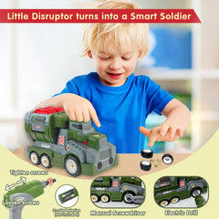 EKU EASYKU army truck with electric drill demonstrates interactive assembly features.
