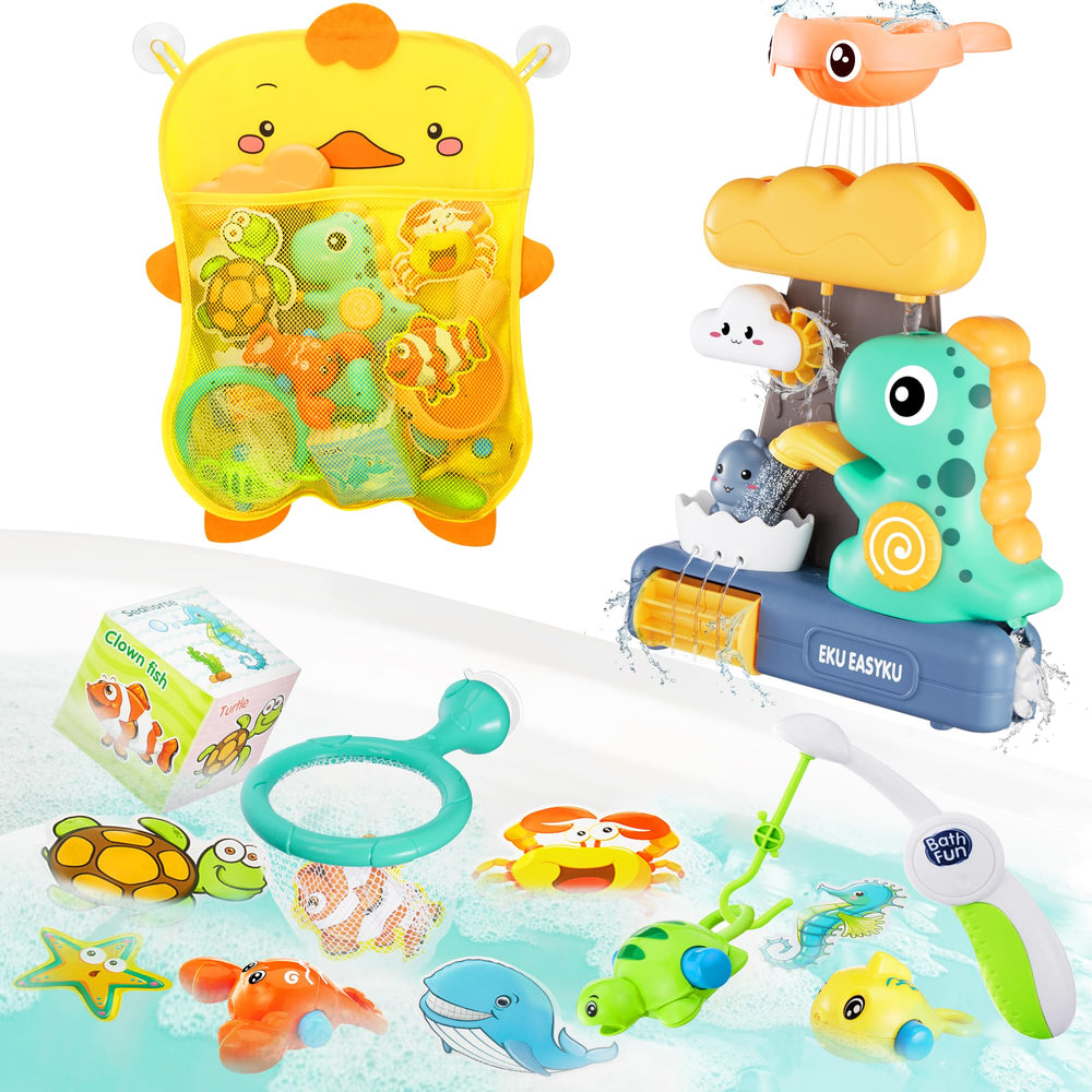 EKU EasyKU storage bag keeps bath toys organized and dry after use.