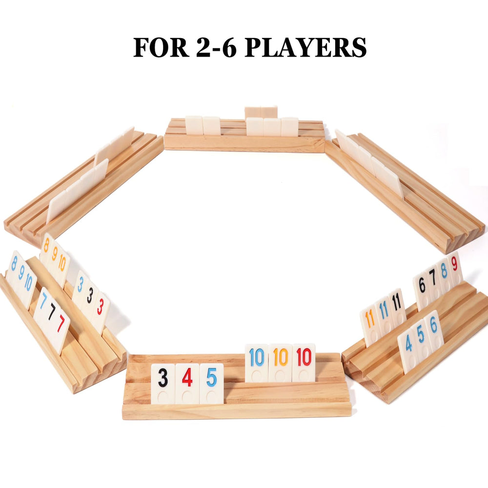 Elanbells wooden racks close-up, non-slip design keeps tiles secure during play.