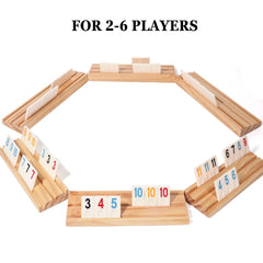 Elanbells wooden racks close-up, non-slip design keeps tiles secure during play.
