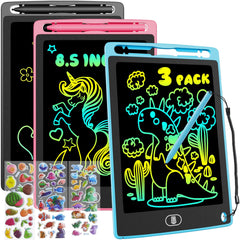 Electight three-pack LCD tablets in black, blue, and pink for shared learning