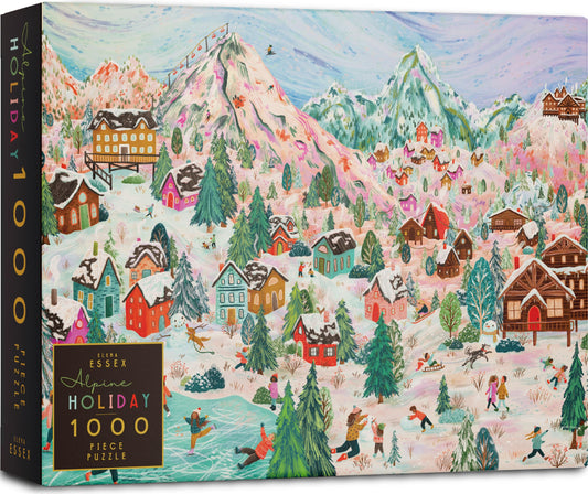 Elena Essex Alpine Holiday puzzle cover shows a cozy winter landscape for mindful evenings