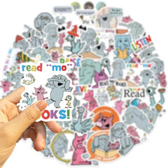 Elephant and Piggie stickers on laptop showcase cute characters with durable finish