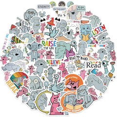 Elephant and Piggie notebook stickers personalize organizers with waterproof charm