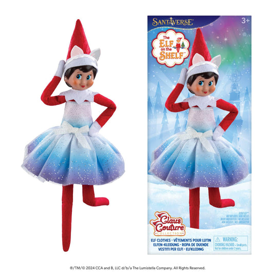 The Elf on the Shelf Claus Couture Noorah dress highlights arctic elegance for festive play.