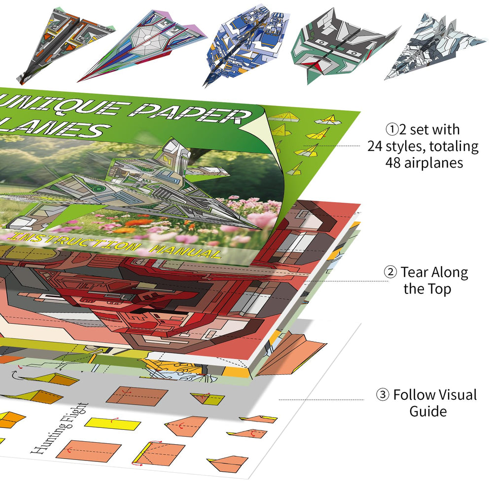 Brightly colored pattern sheets from Elfew kit for creative plane designs.