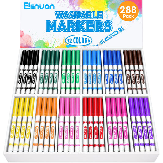 Ellinjan 288-count markers in sturdy box for easy classroom storage.