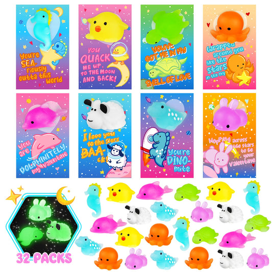 Ellinjan Valentines kit: cards and glow-in-the-dark squishies for engaging classroom exchanges