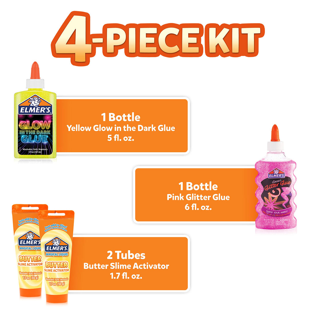 Elmers Butter Slime Activator tubes close-up ready to create smooth slime.