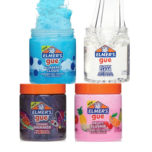 Elmer's Gue Clear slime jar shows crystal-clear base for simple mix-ins and play