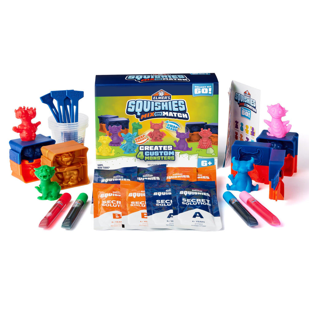 Elmer's Squishies Mix and Match mystery molds for creative, customizable character design.