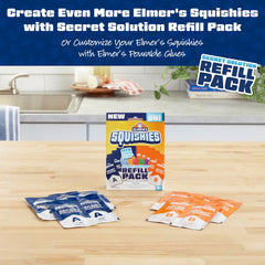 Elmer's Squishies mystery characters on display, adding surprise to playtime.