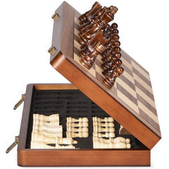 ELONGDI 15-inch wooden chess board closed for compact travel.