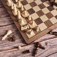 ELONGDI folding chess box with internal storage slots.