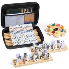 ELONGDI Mexican Train dominoes set tiles in vivid colors for engaging family game nights