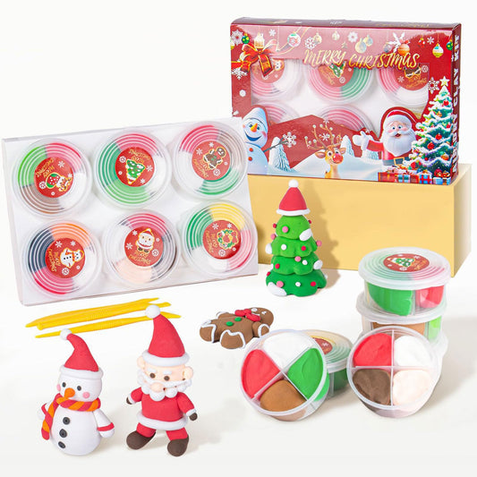 Elopco Christmas air dry clay kit contents with six colors and organized boxes for quick start