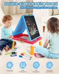 Vibrant blue color enhances a playful learning corner