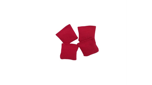 EmbroideryByZevotek 2-inch red mini cornhole bags for backyard play.