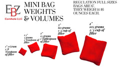 Close-up of natural filler in EmbroideryByZevotek red mini cornhole bags for stable toss.