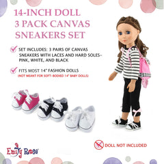 Emily Rose black canvas sneakers for 14-inch dolls, sleek everyday option.