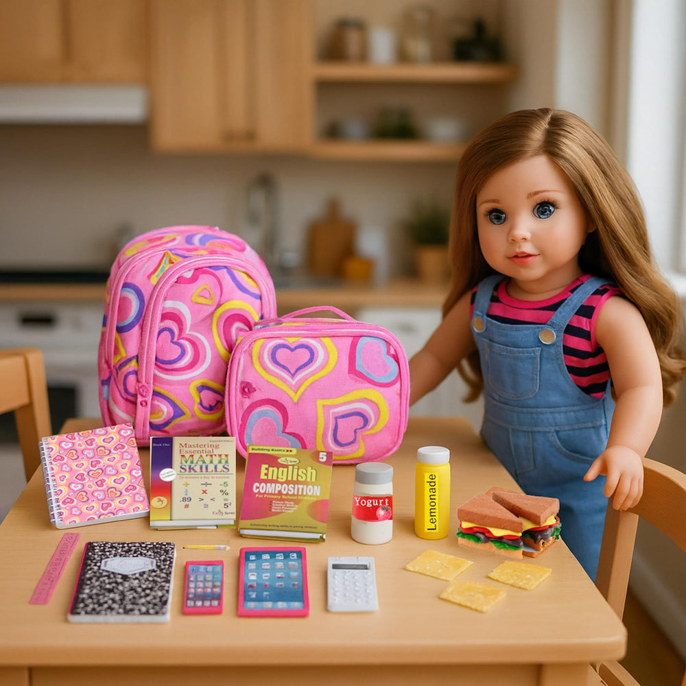 Emily Rose lemonade pretend drink for 18-inch dolls, enhances classroom-themed play scenarios.
