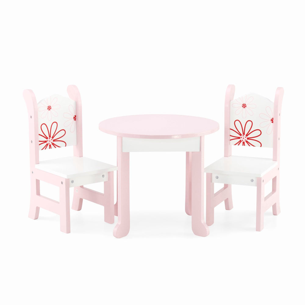 Emily Rose floral dining table for 18-inch dolls, perfect for shared pretend meals.